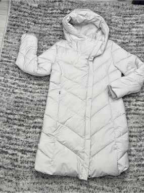 Calvin Klein Gray Hooded Puffer Coat Womens L Long Quilted Winter Jacket